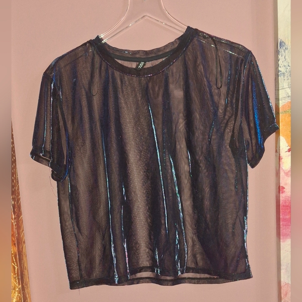 H&M Sheer Gray and Blue T-Shirt